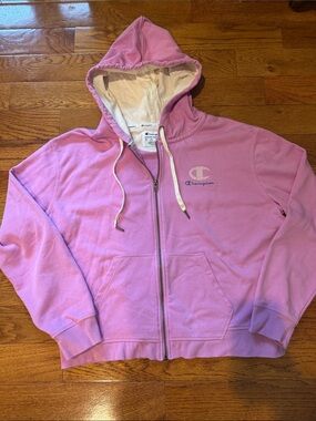 Champion Lavender Zip-up Sweatshirt with Embroidered Logo and Branded Neck Tape